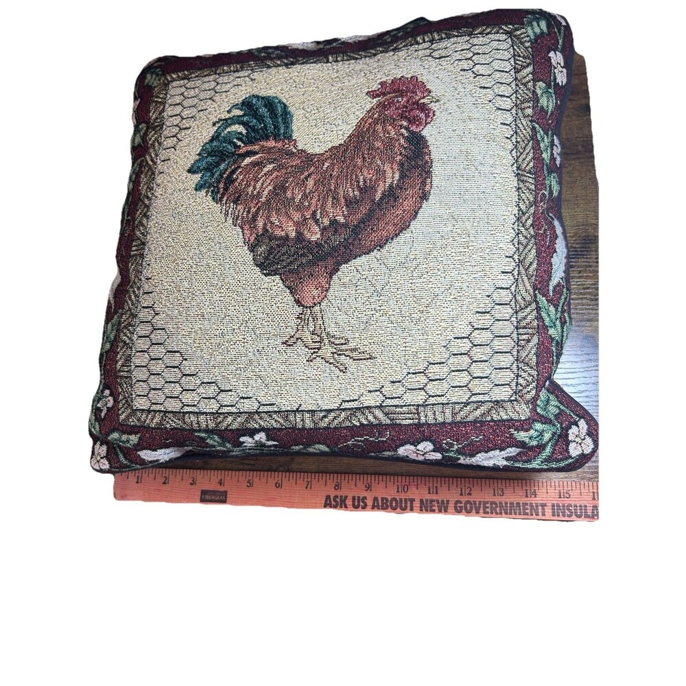Vintage Rooster Tapestry Pillow 15x15 Farmhouse Chicken Decor Cushion Accent Pad - Picture 8 of 10